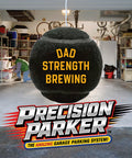 Precision Parker garage parking system by Dad Strength Brewing featuring a tennis ball hanging from a garage ceiling as a parking aid